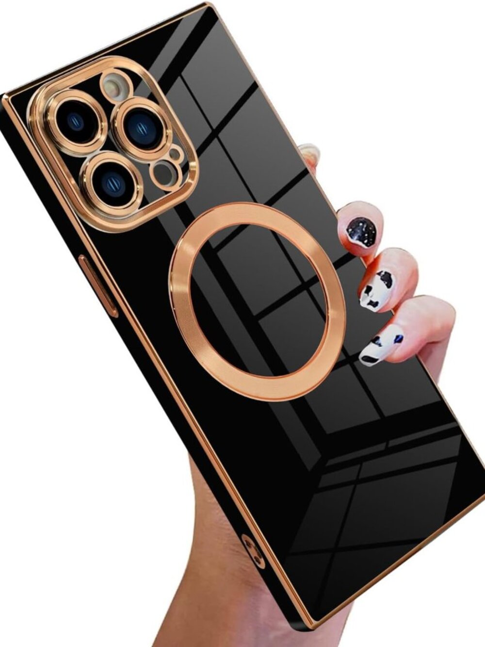 Luxury Black Magnetic Case for iPhone 12 Pro Max - Stylish Rectangle Design